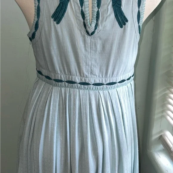 Free People Womens Green Sleeveless Dress Birds Pleated Lined - Picture 2 of 11